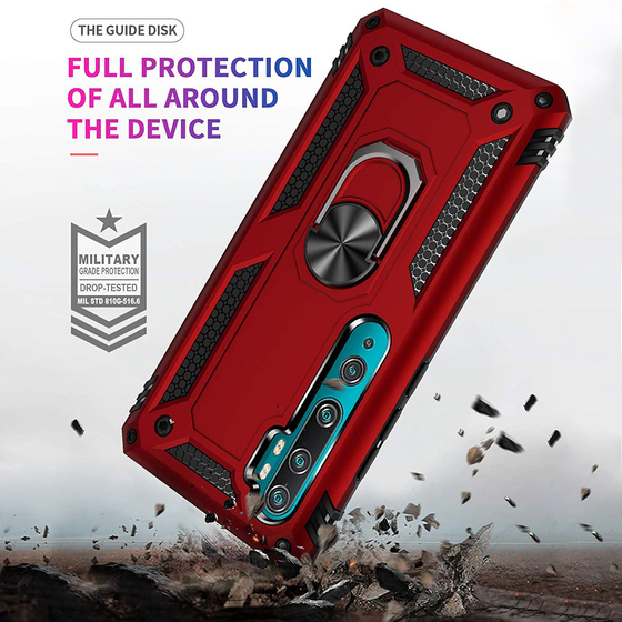 Microsonic Xiaomi Mi Note 10 Pro Kılıf Military Ring Holder Kırmızı