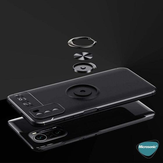 Microsonic Xiaomi Poco F3 Kılıf Kickstand Ring Holder Siyah Rose