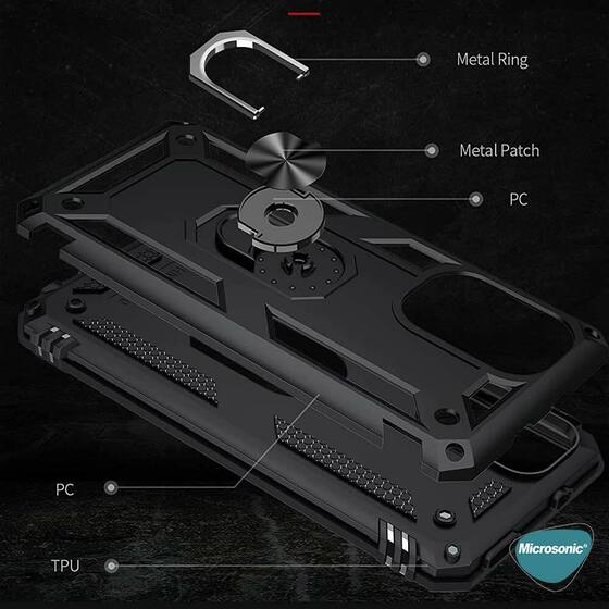Microsonic Xiaomi Poco F3 Kılıf Military Ring Holder Gümüş
