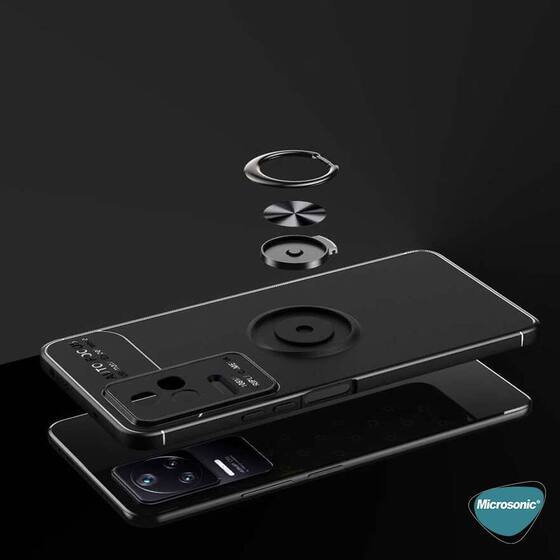Microsonic Xiaomi Poco F4 Kılıf Kickstand Ring Holder Siyah