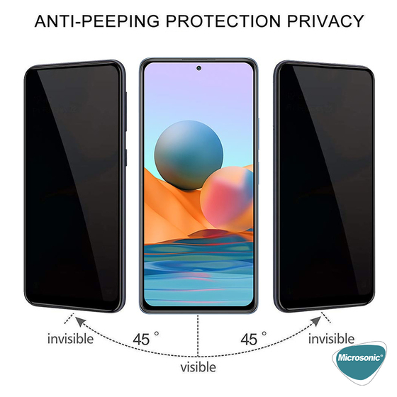 Microsonic Xiaomi Poco M3 Pro Privacy 5D Gizlilik Filtreli Cam Ekran Koruyucu Siyah