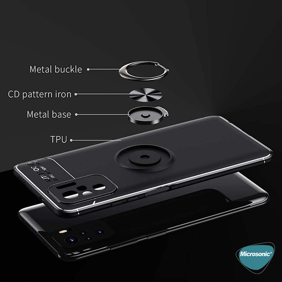 Microsonic Xiaomi Poco M5s Kılıf Kickstand Ring Holder Siyah