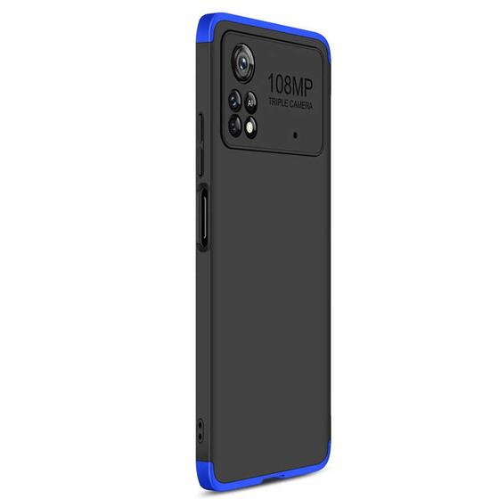 Microsonic Xiaomi Poco X4 Pro 5G Kılıf Double Dip 360 Protective Siyah Mavi