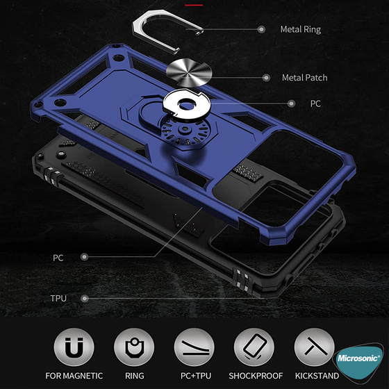 Microsonic Xiaomi Poco X4 Pro 5G Kılıf Military Ring Holder Siyah