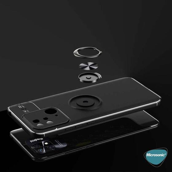 Microsonic Xiaomi Redmi 10C Kılıf Kickstand Ring Holder Siyah