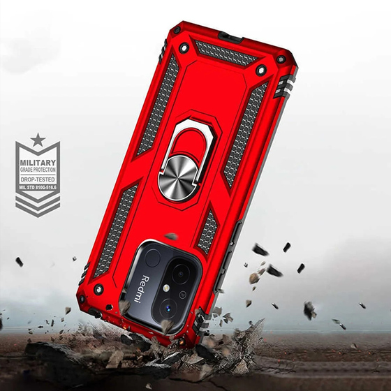 Microsonic Xiaomi Redmi 12C Kılıf Military Ring Holder Kırmızı