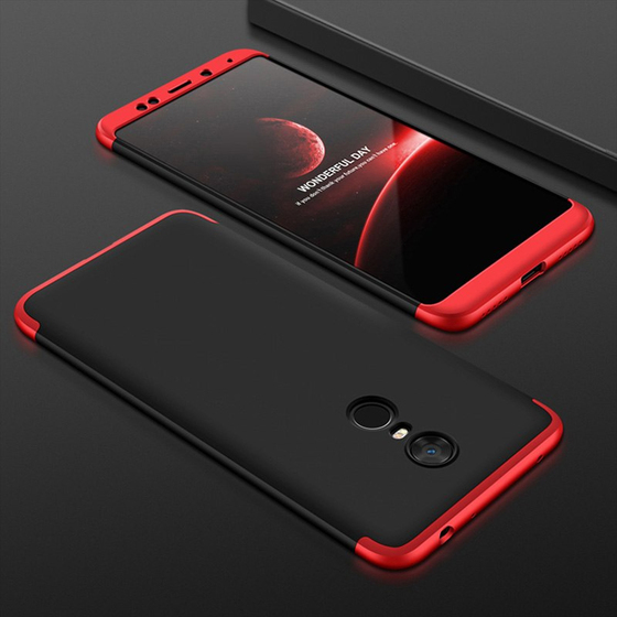Microsonic Xiaomi Redmi 5  Kılıf Double Dip 360 Protective Siyah Kırmızı