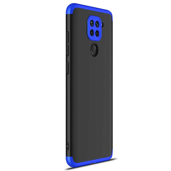 Microsonic Xiaomi Redmi Note 9 Kılıf Double Dip 360 Protective Siyah Mavi
