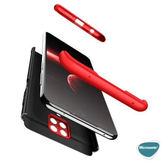Microsonic Xiaomi Redmi Note 9 Pro Kılıf Double Dip 360 Protective Siyah Kırmızı
