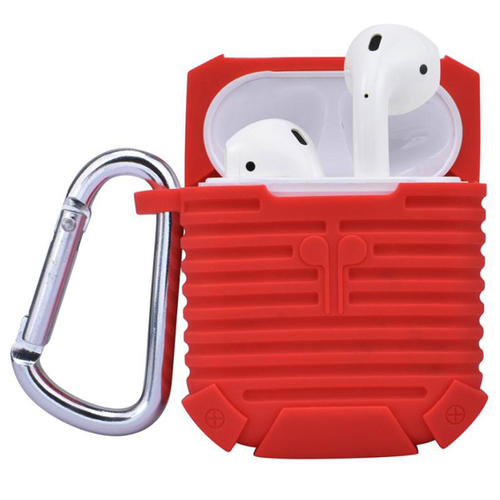 Microsonic Apple AirPods Bluetooth Kulaklık için Askılı Rugged Silikon Kılıf Kırmızı