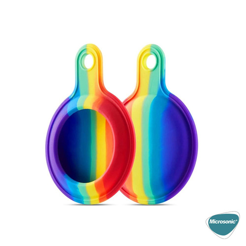Microsonic Apple AirTag Kılıf, Painted Rainbow Pattern Lacivert Beyaz