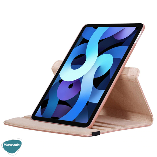 Microsonic Apple iPad Air 4 (2020) Kılıf 360 Rotating Stand Deri Rose Gold