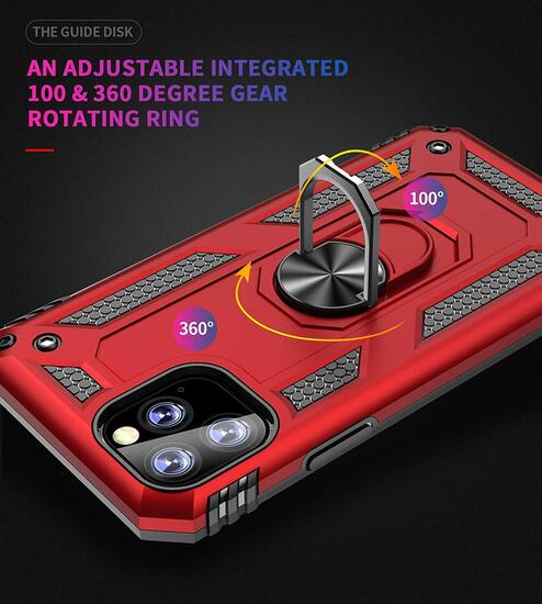 Microsonic Apple iPhone 11 Pro (5.8'') Kılıf Military Ring Holder Kırmızı