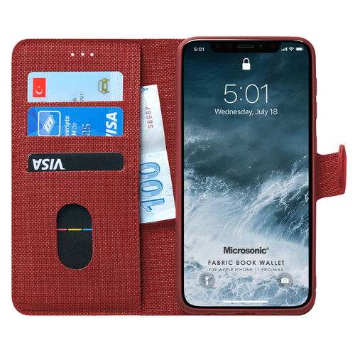 Microsonic Apple iPhone 11 Pro Max (6.5'') Kılıf Fabric Book Wallet Kırmızı