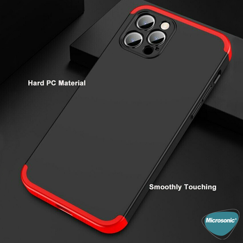Microsonic Apple iPhone 12 Pro Kılıf Double Dip 360 Protective Siyah Kırmızı