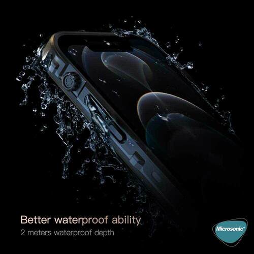 Microsonic Apple iPhone 12 Pro Kılıf Waterproof 360 Full Body Protective Siyah