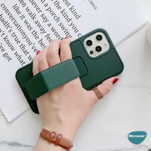 Microsonic Apple iPhone 8 Plus Kılıf Hand Strap Koyu Yeşil