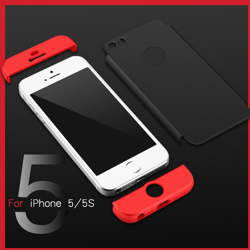 Microsonic Apple iPhone SE Kılıf Double Dip 360 Protective Siyah Kırmızı