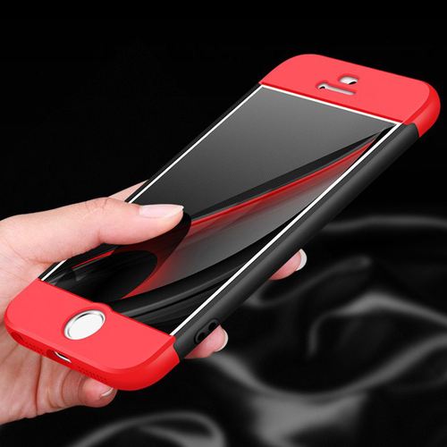 Microsonic Apple iPhone SE Kılıf Double Dip 360 Protective Siyah Kırmızı