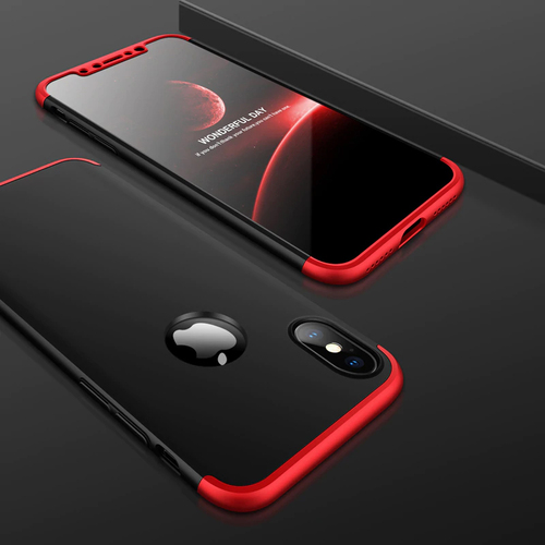 Microsonic Apple iPhone XS Kılıf Double Dip 360 Protective Siyah Kırmızı