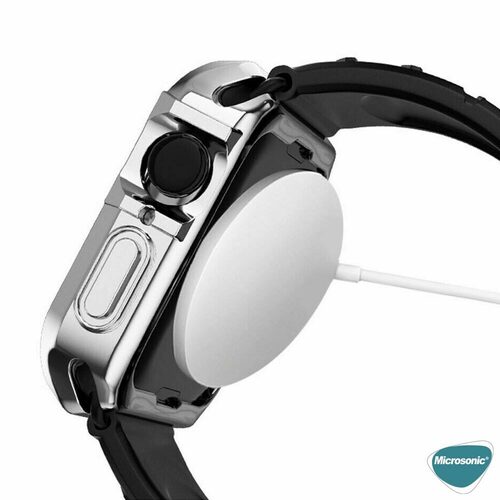 Microsonic Apple Watch 3 38mm Kordon Fullbody Quadra Resist Siyah Gümüş