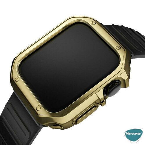 Microsonic Apple Watch 7 41mm Kordon Fullbody Quadra Resist Siyah Gold