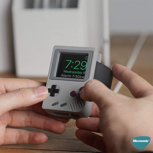 Microsonic Apple Watch SE 2022 40mm Masaüstü Şarj Standı Gameboy Gri