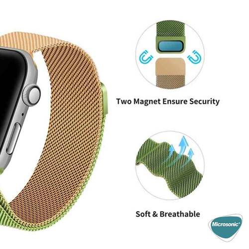 Microsonic Apple Watch SE 2022 44mm Dual Color Milanese Loop Kordon Yeşil Turuncu