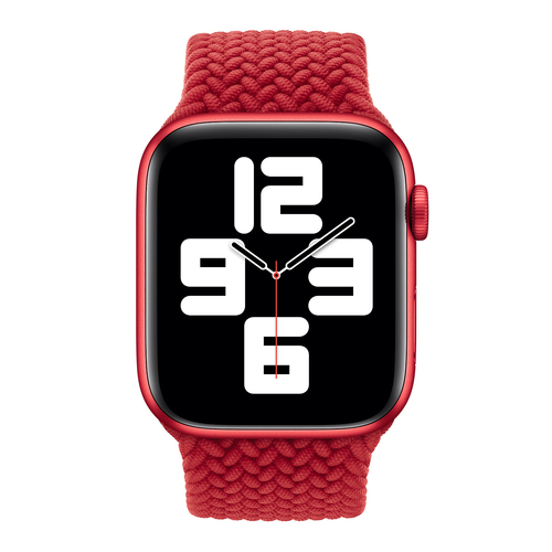 Microsonic Apple Watch SE 2022 44mm Kordon, (Medium Size, 147mm) Braided Solo Loop Band Kırmızı