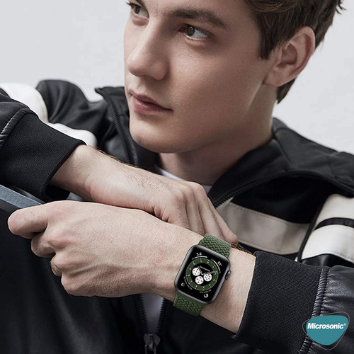 Microsonic Apple Watch Series 7 41mm Kordon Braided Loop Band Koyu Yeşil