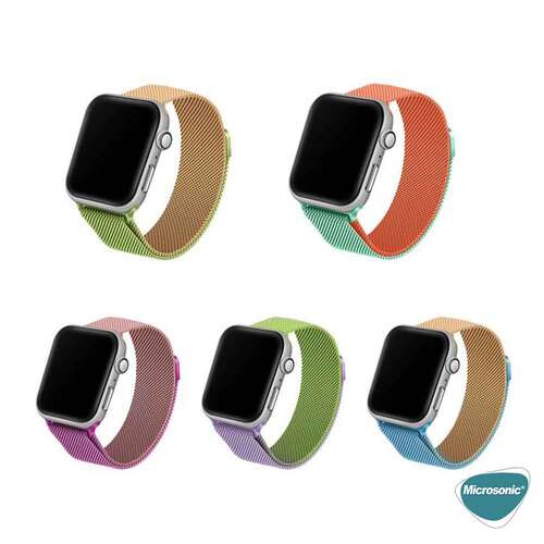 Microsonic Apple Watch Ultra 2 Dual Color Milanese Loop Kordon Gold Mavi