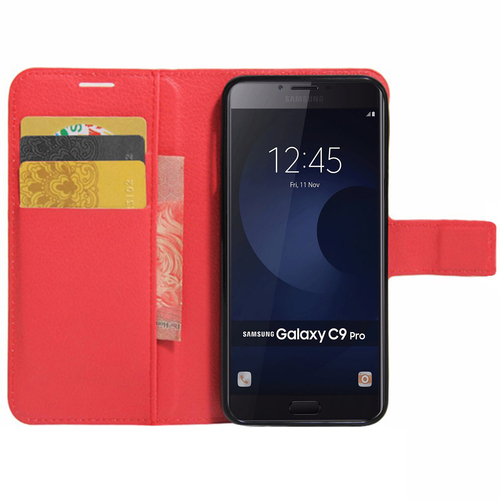 Microsonic Cüzdanlı Deri Samsung Galaxy C9 Pro Kılıf Kırmızı