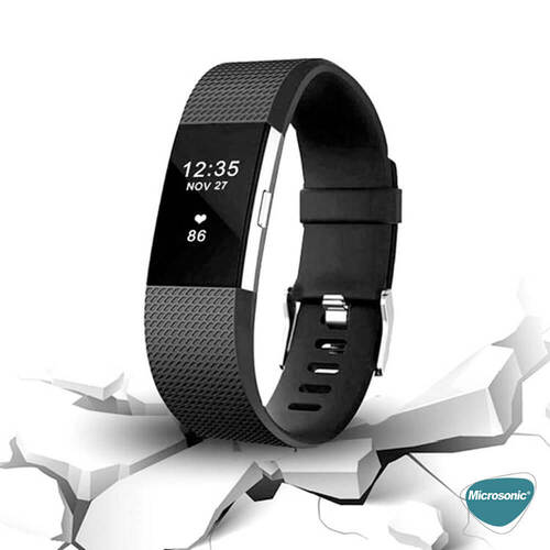 Microsonic Fitbit Charge 2 Kordon, Silicone Sport Band Gri