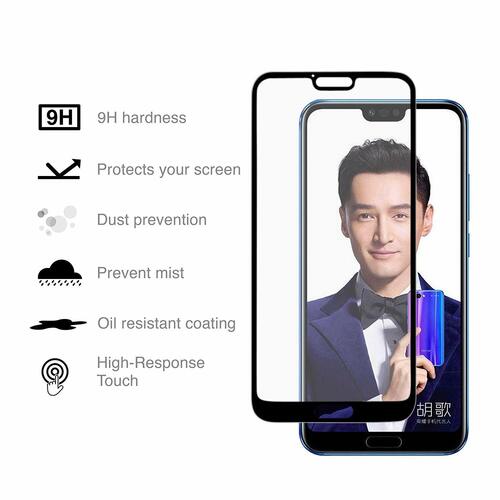 Microsonic Huawei Honor 10 Tam Kaplayan Temperli Cam Ekran koruyucu Siyah