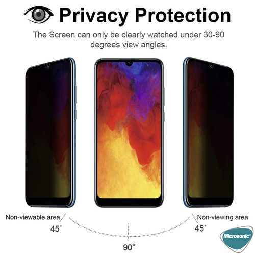 Microsonic Huawei Honor 8A Privacy 5D Gizlilik Filtreli Cam Ekran Koruyucu Siyah
