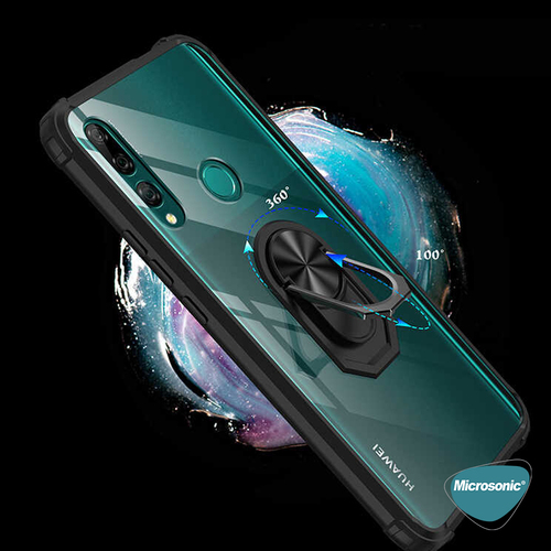 Microsonic Huawei Honor 9X Kılıf Grande Clear Ring Holder Siyah