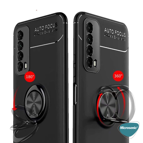 Microsonic Huawei P Smart 2021 Kılıf Kickstand Ring Holder Siyah
