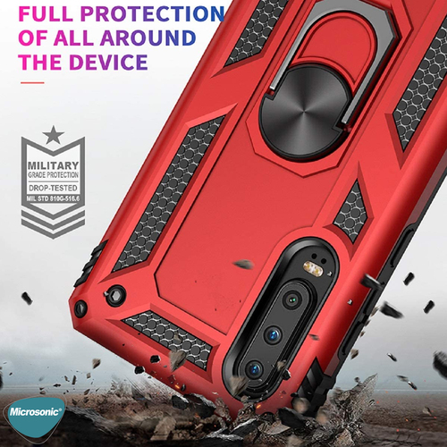 Microsonic Huawei P30 Kılıf Military Ring Holder Kırmızı