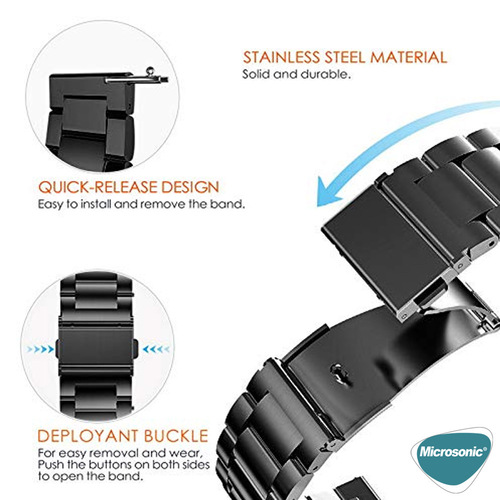 Microsonic Huawei Watch GT3 42mm Metal Stainless Steel Kordon Siyah
