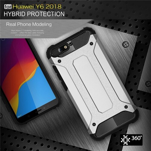 Microsonic Huawei Y6 2018 Kılıf Rugged Armor Gümüş