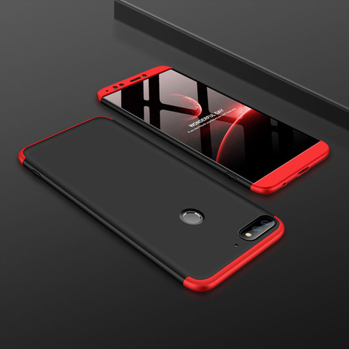 Microsonic Huawei Y7 2018 Kılıf Double Dip 360 Protective Siyah Kırmızı