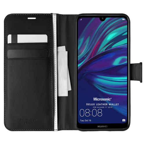 Microsonic Huawei Y7 2019 Kılıf Delux Leather Wallet Siyah