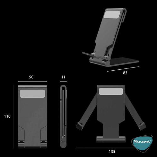 Microsonic Katlanabilir Masaüstü Telefon Tutucu Stand Siyah