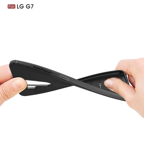 Microsonic LG G7 ThinQ Kılıf Deri Dokulu Silikon Gri
