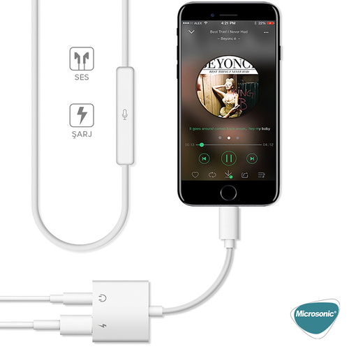 Microsonic Lightning to 3.5mm Adapter Kablo, iPhone Ses, Aux Kablo Dönüştücü Adaptör Beyaz