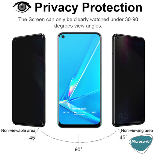 Microsonic Oppo A52 Privacy 5D Gizlilik Filtreli Cam Ekran Koruyucu Siyah