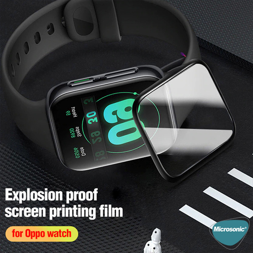 Microsonic Oppo Watch 41mm Tam Kaplayan Temperli Cam Full Ekran Koruyucu Siyah