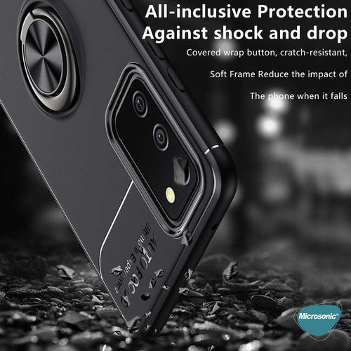 Microsonic Samsung Galaxy A02s Kılıf Kickstand Ring Holder Siyah