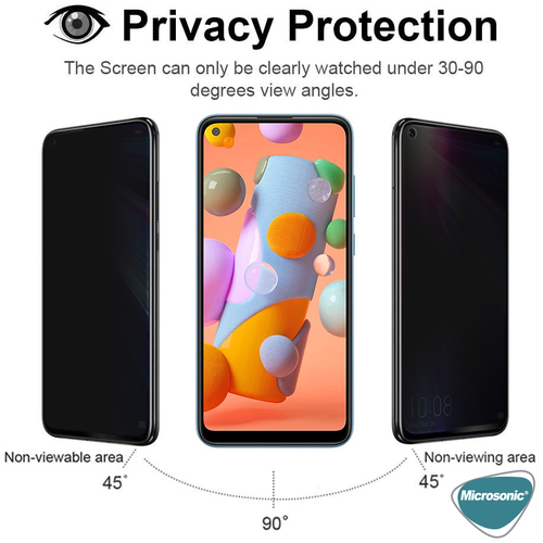 Microsonic Samsung Galaxy A11 Privacy 5D Gizlilik Filtreli Cam Ekran Koruyucu Siyah