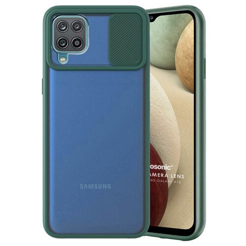 Microsonic Samsung Galaxy A12 Kılıf Slide Camera Lens Protection Koyu Yeşil